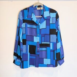 Allison Daley Vintage Blue Violet Purple Geometric Button-Down Blouse Size 10